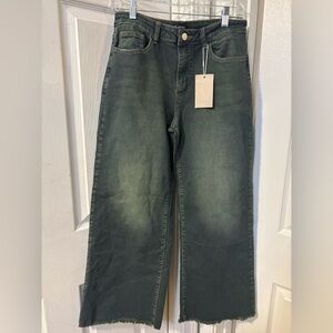 Flamingo Wide Leg Mid Waist Dark washed Charcoal Indigo Jeans Size Medium 28